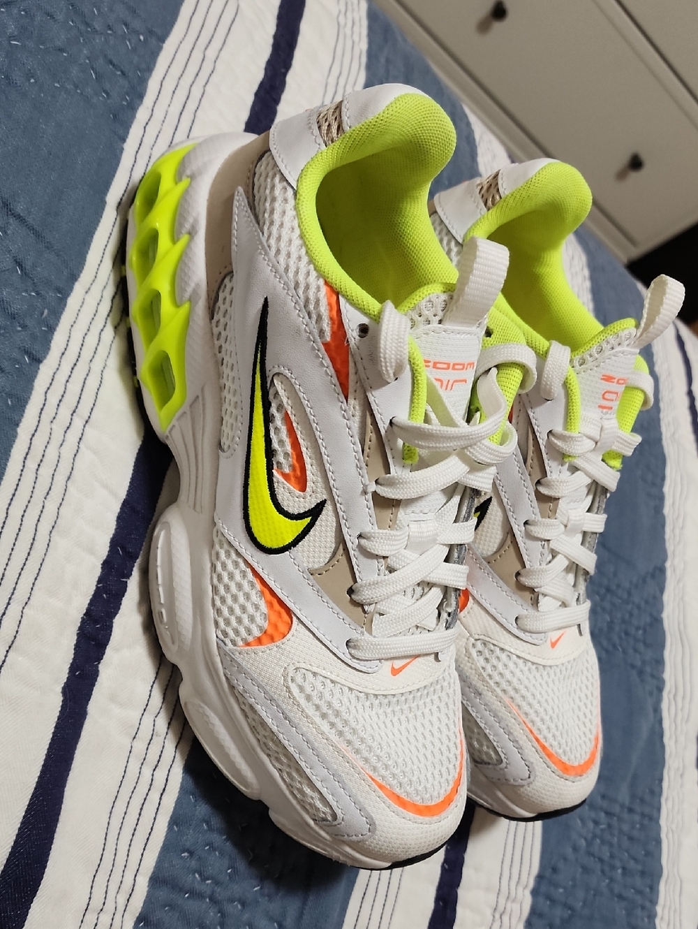 Like New Nike Zoom Air Fire White Sneaker Neon Green and Bright Orange Accents